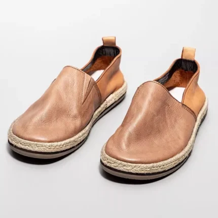 UNITYPUREMAX™ Men's Genuine Cowhide Leather Slip-On Loafers – Round-Toe Casual Shoes with Rope-Trimmed Sole 15