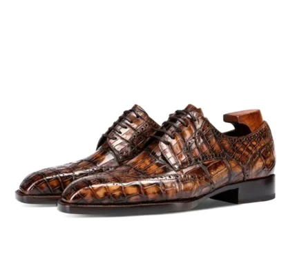 Men's Genuine Crocodile Skin Goodyear Welted Derby Shoes – Brushed Leather Square Toe Formal Shoes | UNITYPUREMAX™